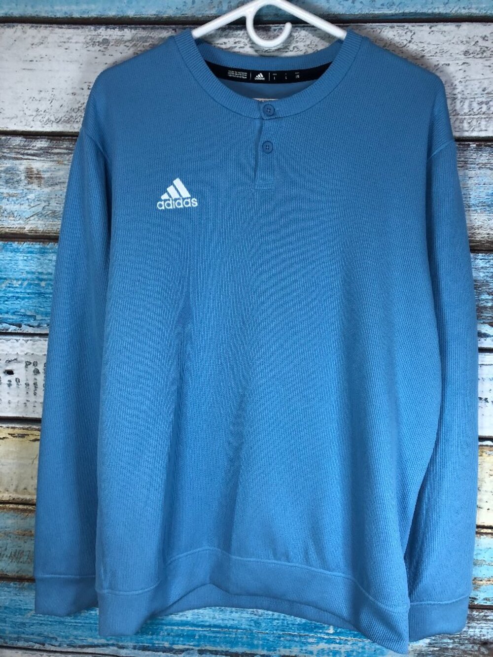 Adidas Mens Large Recruiting Crew Neck Button Up Long Sleeve - Light Baby Blue